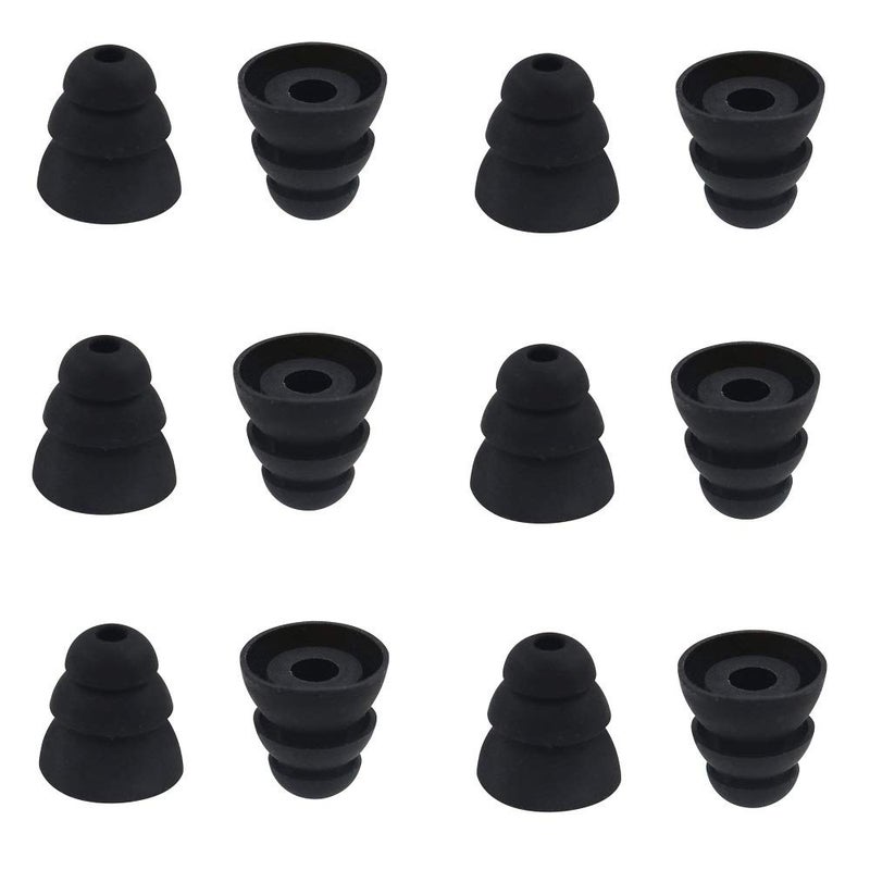 BLLQ 6 Pairs Replacement Triple Flange Ear Tips Earbuds Eartips Silicone Buds for Most in Ear Headphones (Sony Senso etc.) Black [Medium Size] (3flange Tips M) - Image 1